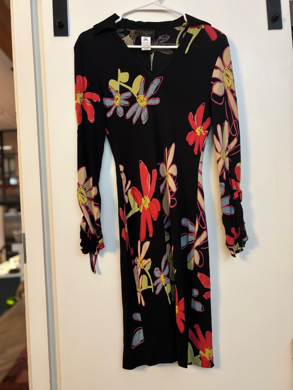 VINTAGE Christian Lacroix Black Floral Print Dress